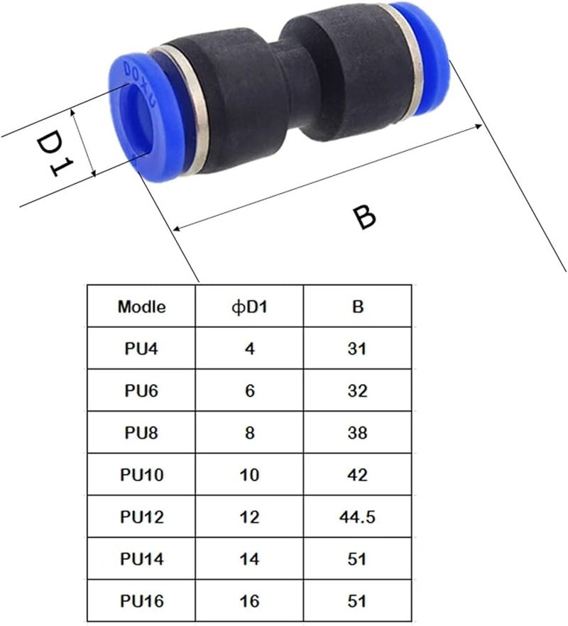 Push To Connect Fittings 50 قطعة موصلات مستقيمة سريعة PU4 مقاس للهوائية الصناعية - Image 2
